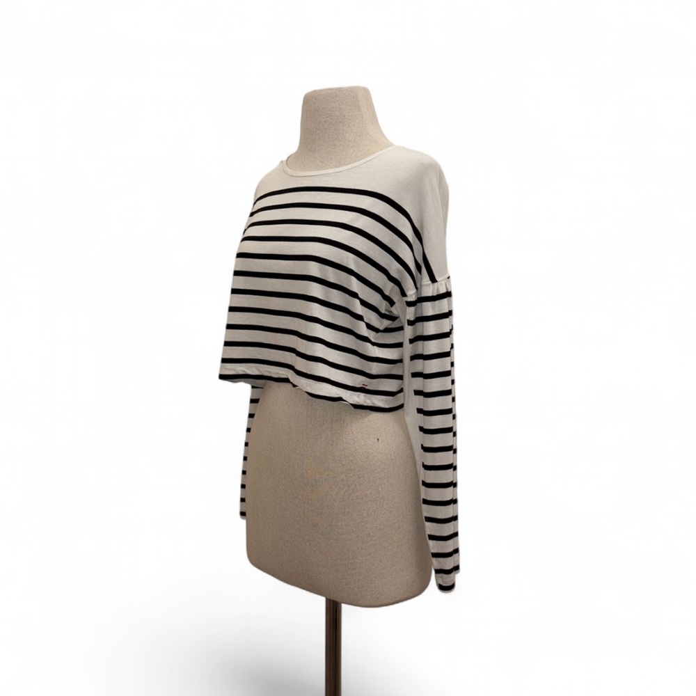 La Ligne Black and Cream Striped Long Sleeve Tee - Picture 3 of 14